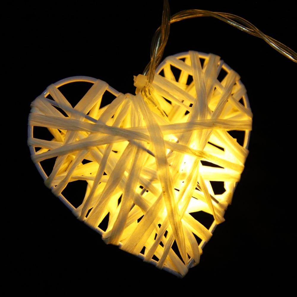 2.8in Heart Rattan Ball 10LED Woven Heart Pendant Scene Layout Ornament  Party Arrangement
