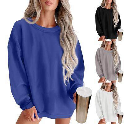 Women's Fashion Round Neck Solid Color Long Sleeve Sweatshirt Top