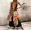 Frauen Casual Print Kleid Sexy Spaghetti Strap V-ausschnitt Lange Kleider Mode Boho Strand Lose Kleider Robe Femme Sommer Neue Kleid