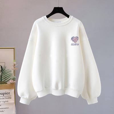 Women's Retro Crewneck Sweatshirt Autumn and Winter Velvet Thickened Slouchy Top Jacket