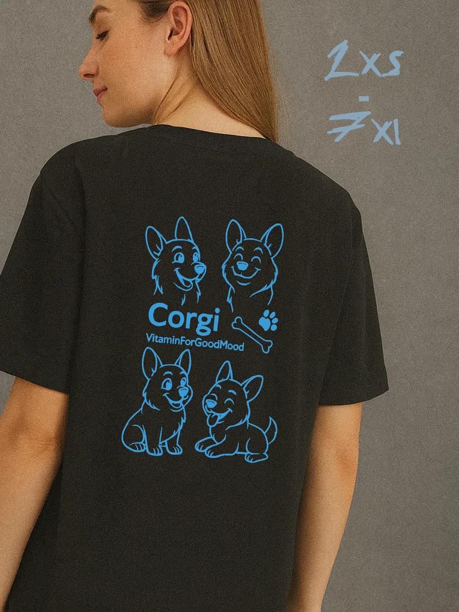 Corgi print on back T-shirt S