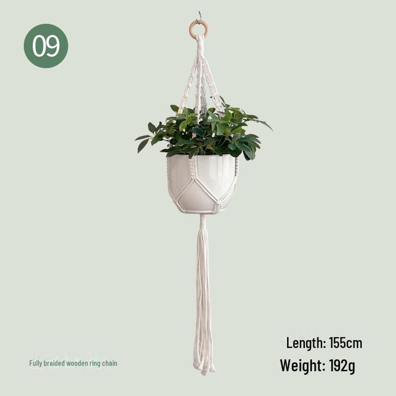 Coș suspendat din frânghie de bumbac țesut manual pentru decorarea balconului