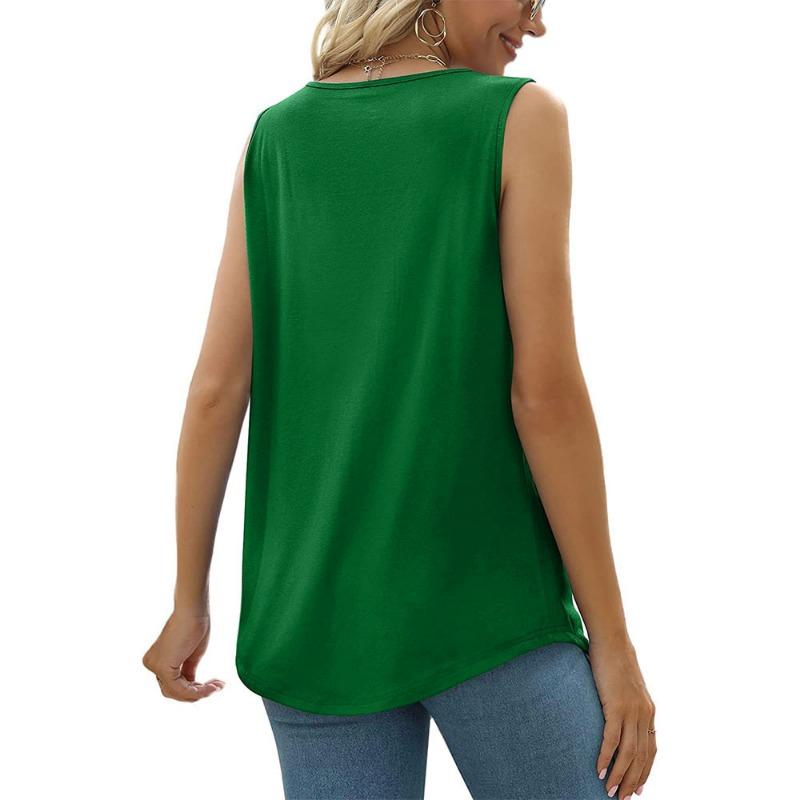 VEZFAA Women's Fashion Casual Summer Spring Solid Color Print Sleeveless Square Collar Blouses & Shirts