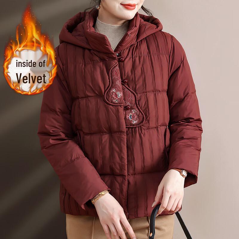 

XUEXI Women s Winter Thickened Fleece-Lined Hooded Cotton Jacket 3XL