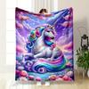 Majestic Rainbow Unicorn in Blossom Scene Patterned blanket, flannel, suitable for all seasons, home decor, warm and cozy