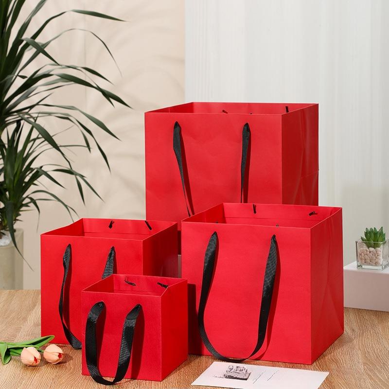 Kraft Paper Square Gift Bag with Handles Reusable Packaging Bags for Small Shopping Wedding Birthday Party Flower Bags Square Cake Tote Sacks 10pcs