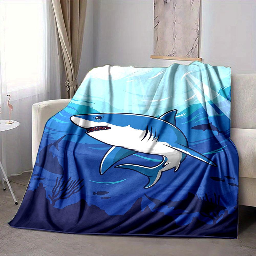 1 szt. Koc Ocean Dive Shark, Lekki Koc Flanelowy na Sofę, Łóżko, Podróż, Kemping, Salon, Biuro, Kanapę, Krzesło i Łóżko