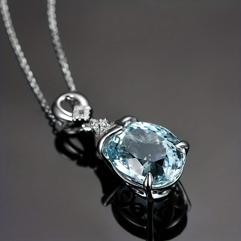 Fashionable Women's Simple and Personalized Sea Blue Zircon Pendant, Versatile Party Creative Necklace
