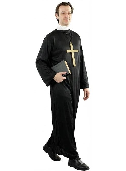 [Entering Love and Peace] Priest, Pastor, Sister, Mary Costume + Crucifix Necklace + Bible 3-piece Set - Halloween Cosplay Costume Christmas (Priest B