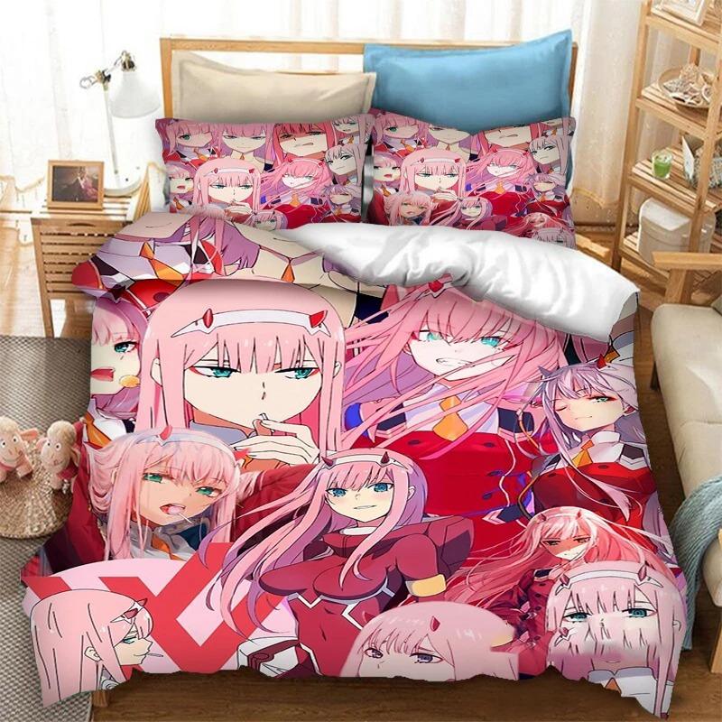 3D Print Cartoon DARLING In the FRANXX Zero Two 02 Bedding Set Boys Girls Twin Queen Size Duvet Cover Pillowcase Bed Kids Adult