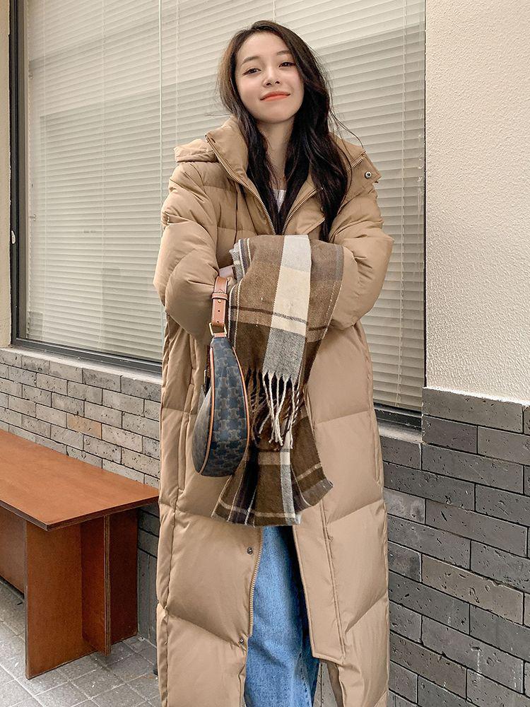 Women's Extra Long Over-the-Knee White Duck Down Jacket for Winter