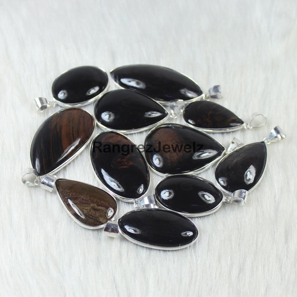 Copper Obsidian Jasper Gemstone Pendant Bulk Wholesale Bezel Pendant Necklace Sterling Silver Jewelry Semi Precious 925 Silver Jewelry