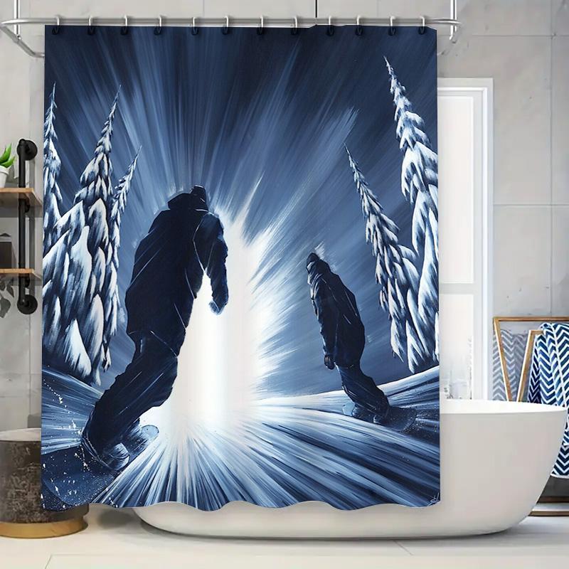 

Ski Mountain Forest Shower Curtain Winter Snow Landscape Nature Backdrop Bathroom Decor Artistic Scenic Wall Hanging W60H190(CM)-1 Pcs