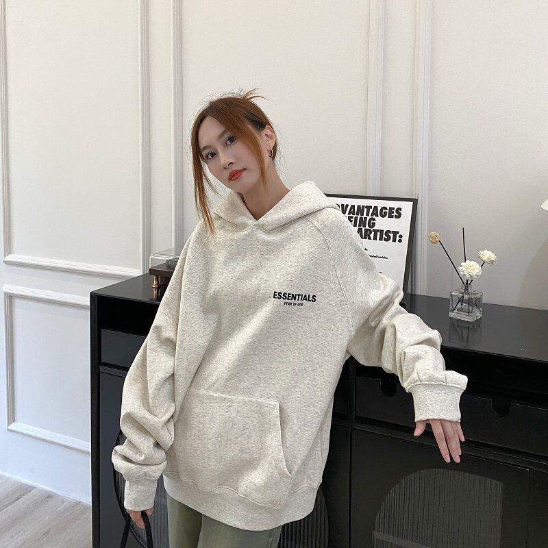 

Fog Crazy Essentials Niche American Trendy Brand Autumn and Winter Fleece-Lined Men s Couple Hooded Sweatshirt Fog Double Line Flocked Hoodie Floral Gray L