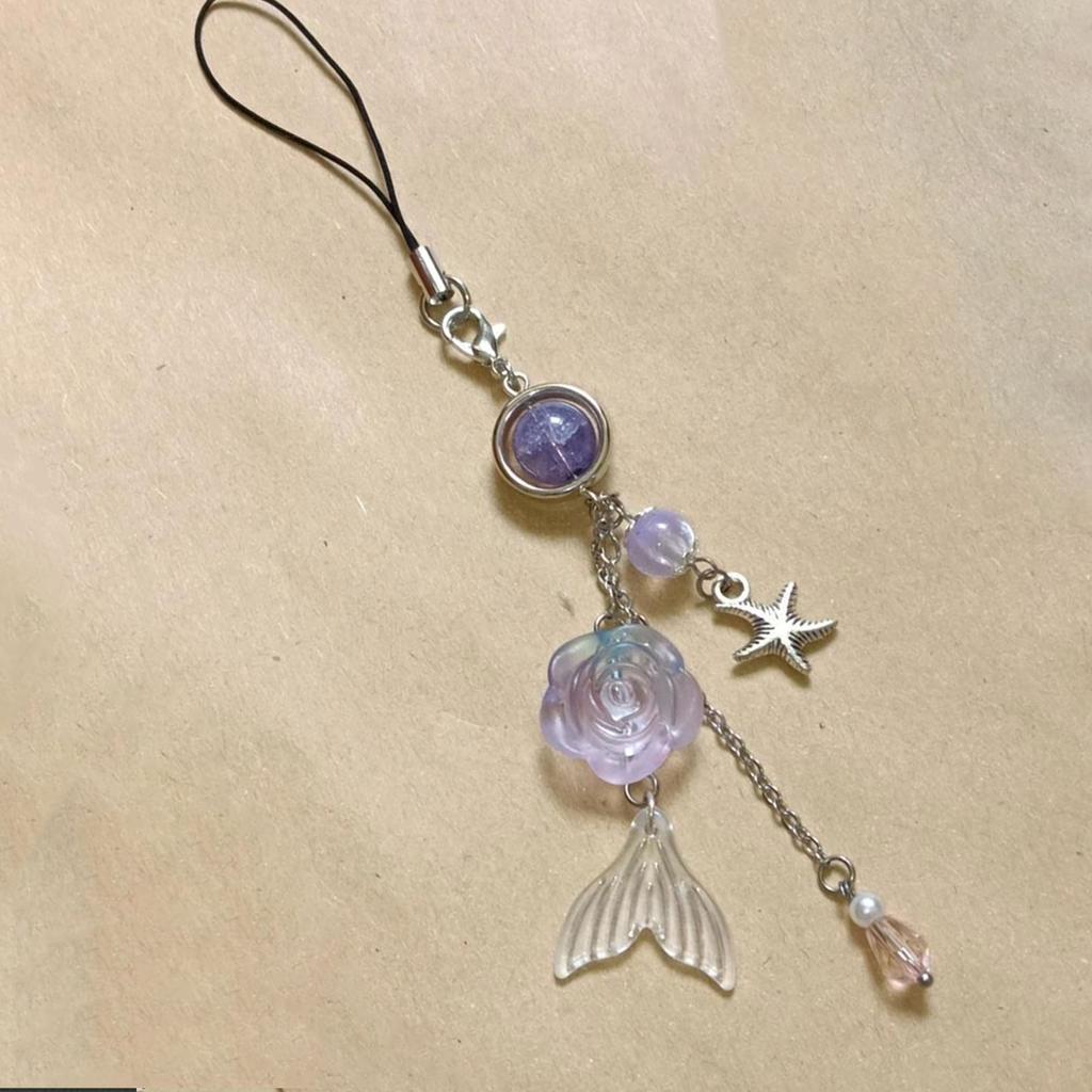 Chic Handmade Fish Tail Bead Pendant Trend Setting Handmade Bead Phone Chain with Fish Tail Details for Bags Purses