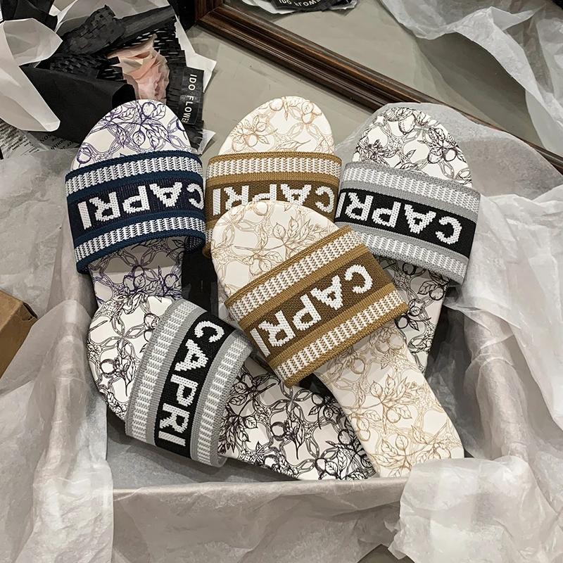 Fashion New Casual Designer Flat Slippers Fashion Woman Single Shoes Casual Shoes Female Outer Wear Letter Beach Sandals