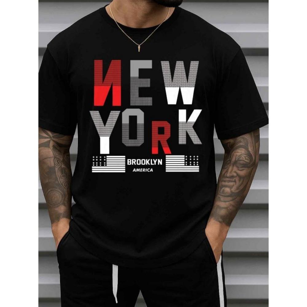 

European Sizes NYC Brooklyn Pride New Year Graphic T-Shirt for Men Black, Crew Neck, Short Sleeves, Breathable Fabric XXXXXL чорний