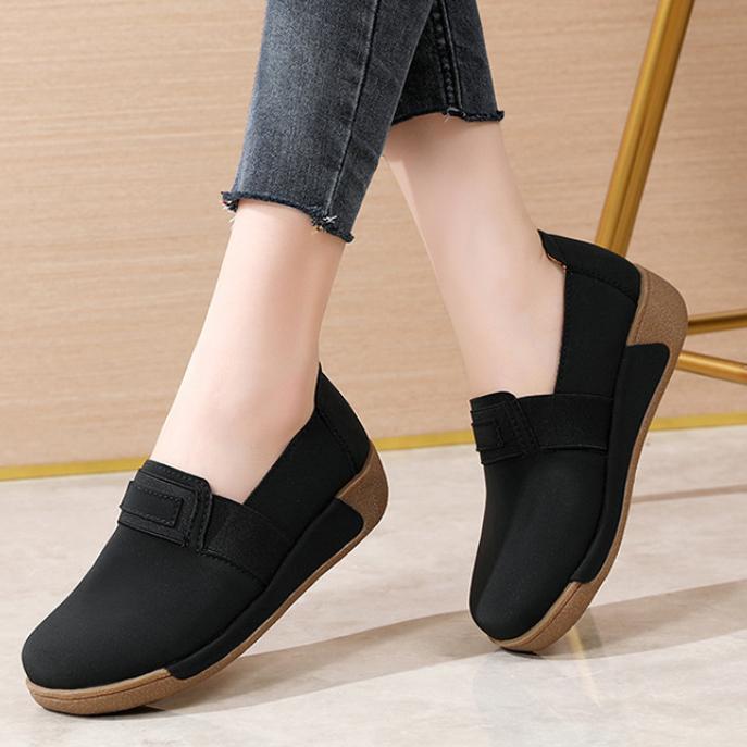 Tendon Soft-soled Non-slip Women's Shoes, Mother's Single Shoes, Spring and Autumn One-step Casual Mid-heel Wedges