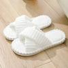 Open Toe Plush Slippers Female, Indoor Thick Soled Warm Plush Shoes, Cotton Slippers Female