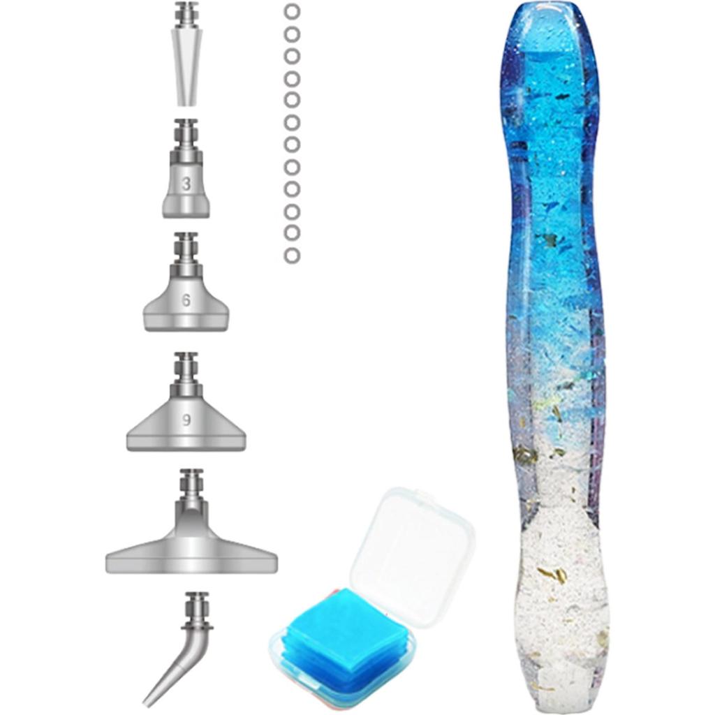 Harts 5D Diamantmålning Konst Prickborrpenna Kit med 6 Borrpenna Plockhuvuden och 1 Lera Diamantmålning Penna för Barn Vuxna