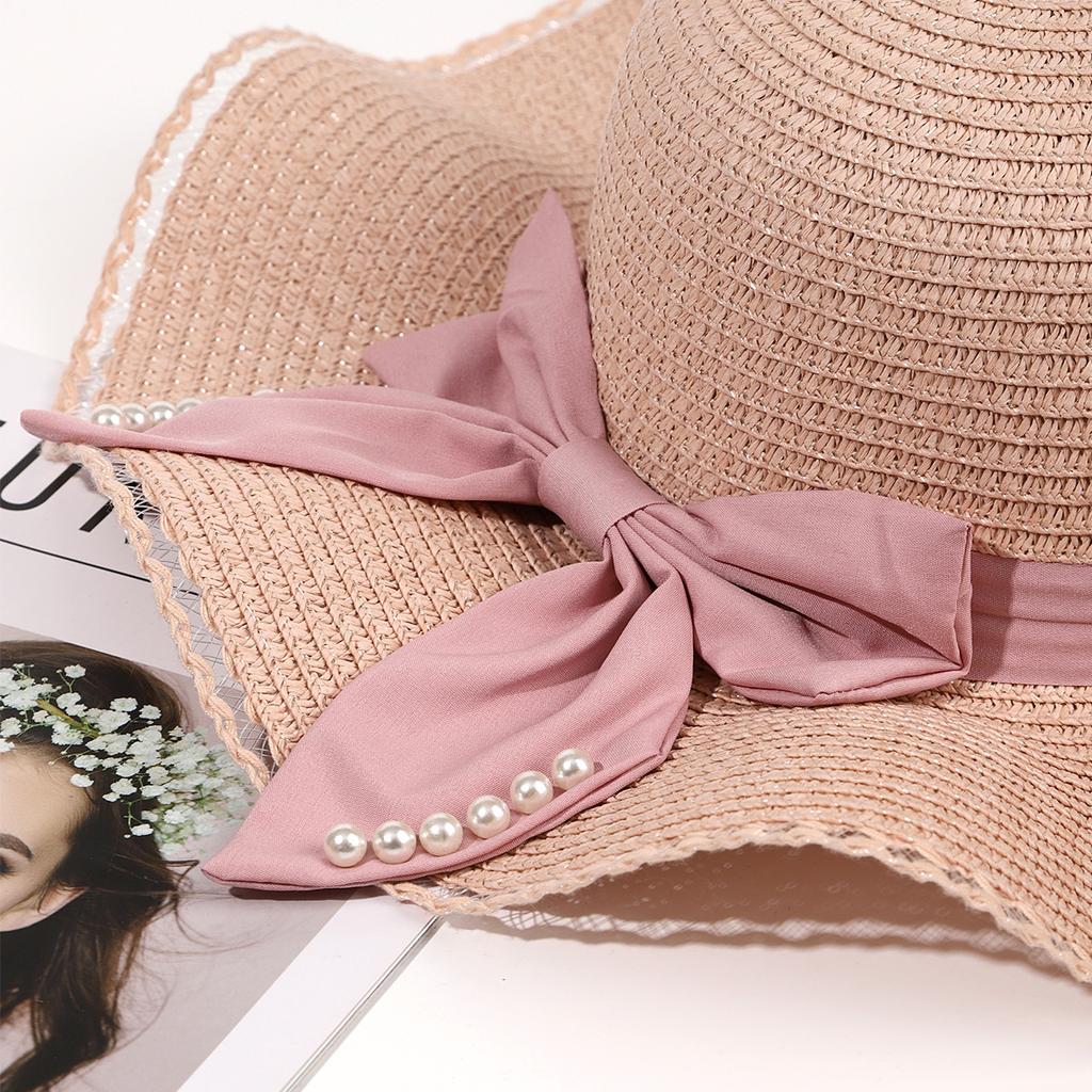 Straw Hat Female Summer Waves Along Big Bow Sunshade Sunscreen Travel Beach Hat Korean Version Holiday Face Covering Sun Hat