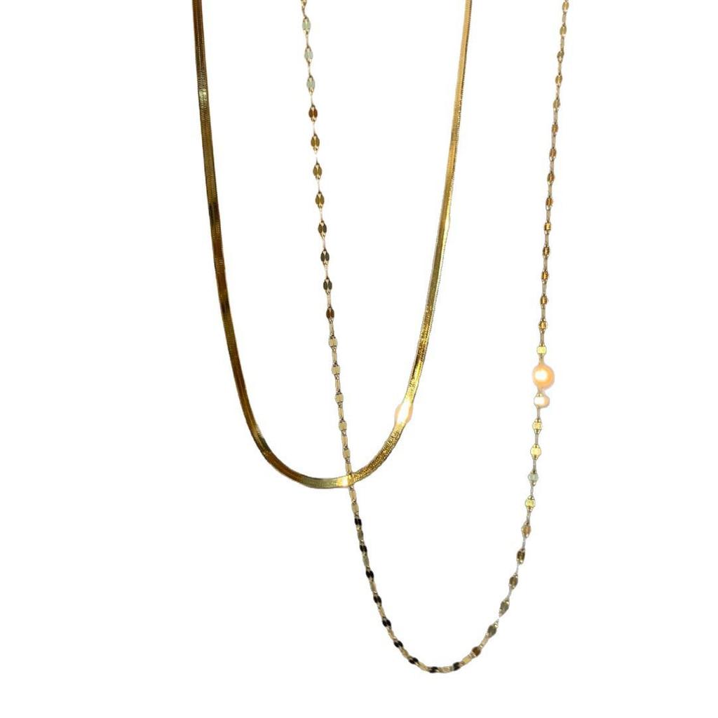Doppellagiges stapelbares Schlüsselbein-Ketten-Halsketten-Set - Leichter Luxus Titanstahl Schmuck für Damen