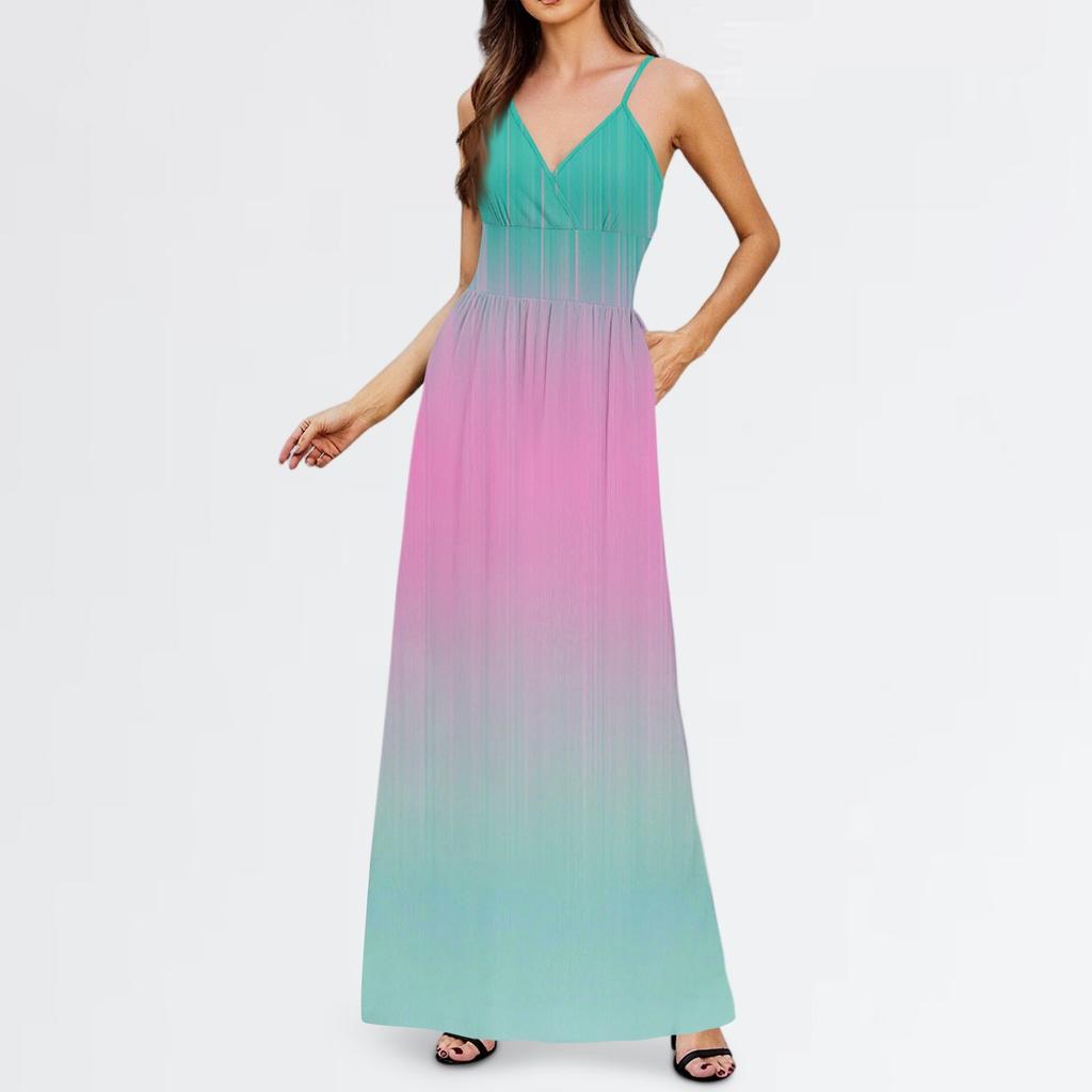 Women's Casual Knitted Cotton Gradient Print Suspender Dress
