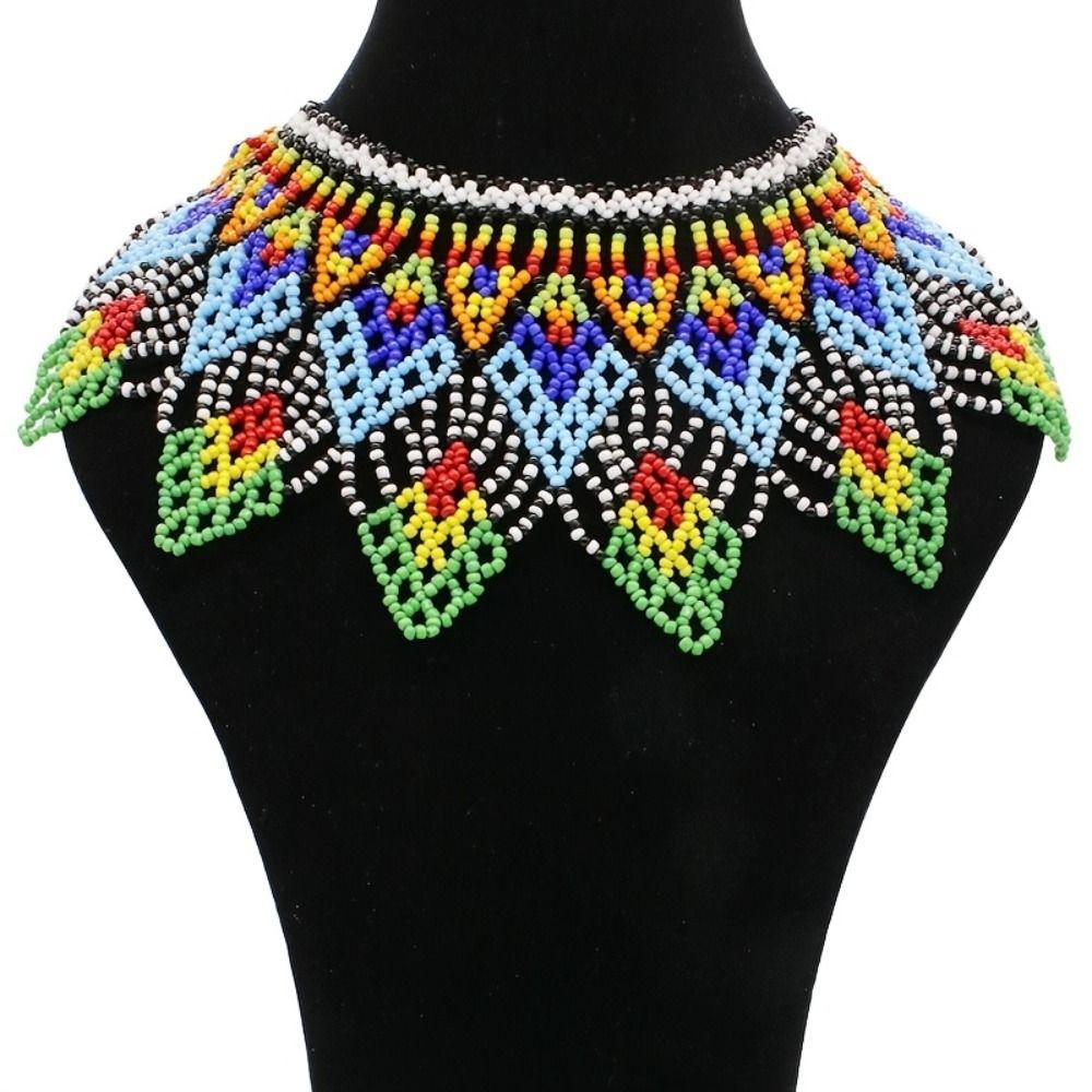 Bohemian Multilayer Beaded Choker Ethnic Style Woven Choker Necklace Bead Chunky Necklace  Festival