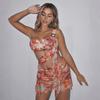 Elsa European and American Summer New Gyaru Sexy Beach Vacation Contrast Color Backless Mesh Patchwork Hip Skirt Women