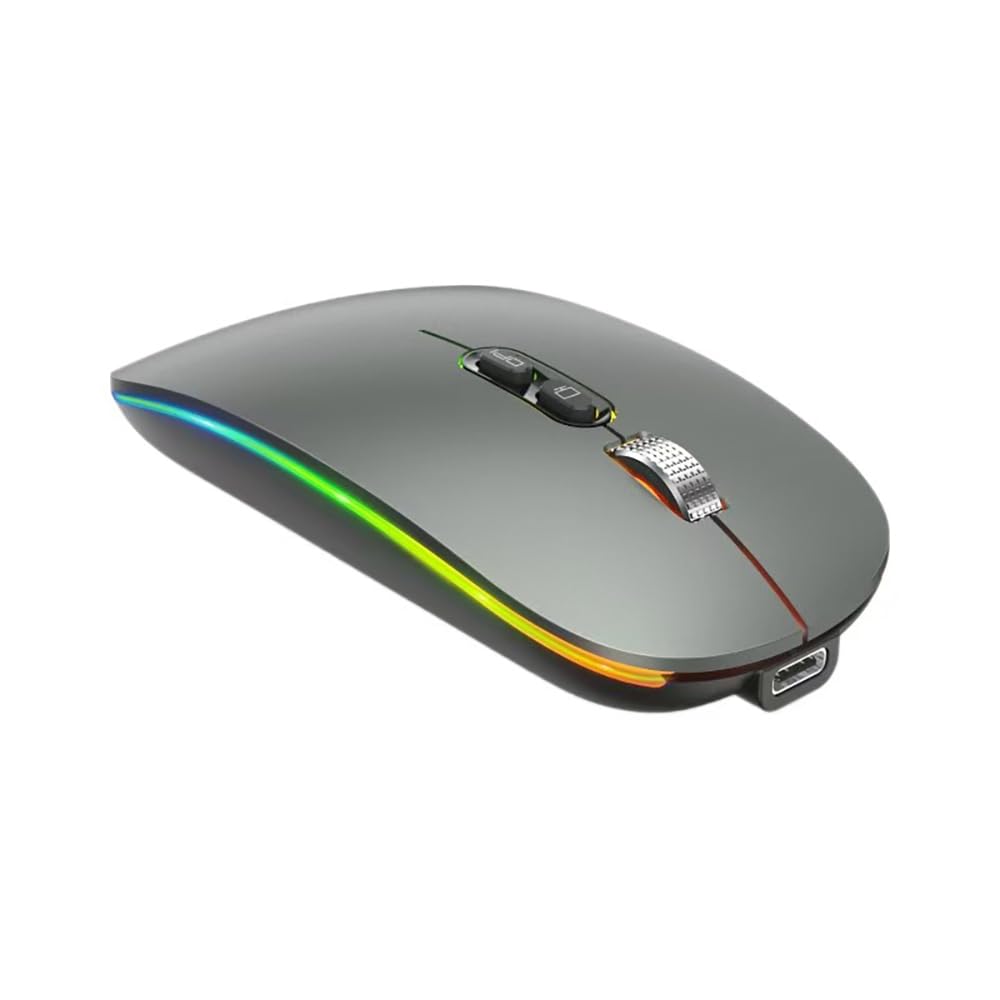 

Backlit Wireless Mouse with and Bluetooth Rechargeable Supports Two Devices Compatible with and Smartphones Multi-Connection & 2.4GHz 5.1 Support, сірий колір