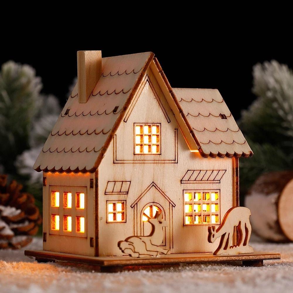 Gift Hanging Log Cabin LED Lights Christmas Cabin Wooden Cabin Wood Glowing Castle Light Wood House