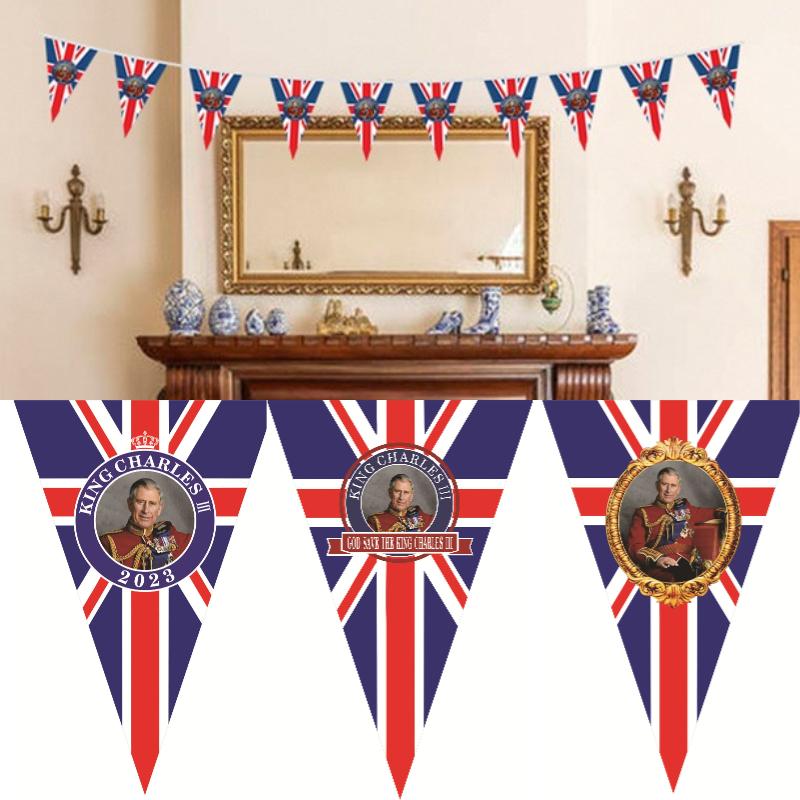 Charles King Iii Flag Banner Uk Coronation Ceremony Party Supplies Decoration