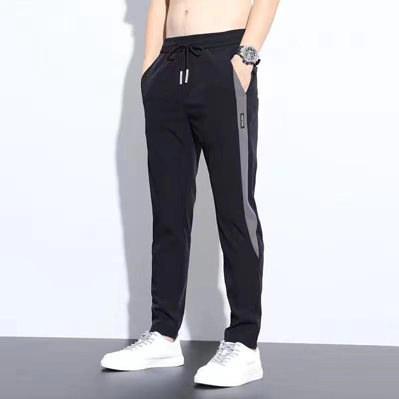 Men's Summer Ice Silk Sports Pants - Korean Style, Trendy, Slim Fit, Straight, Large Size