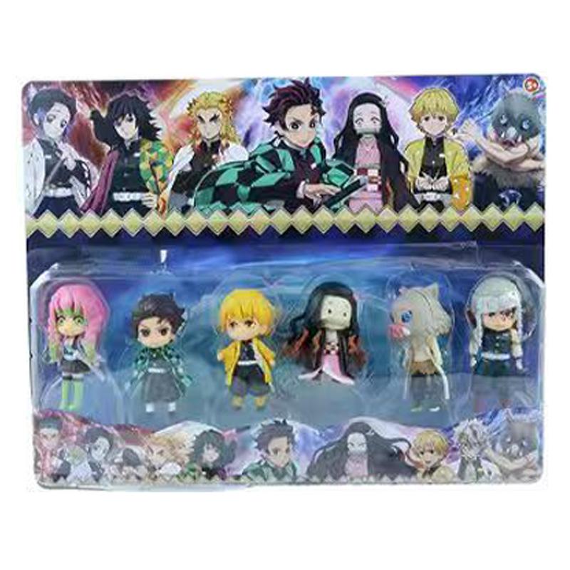 6pcsSet Demon Slayer Tanjiro Anime Figure Kimetsu No Yaiba Statue Rengoku Shinobu Giyuu Action Figurine Desk Decoration