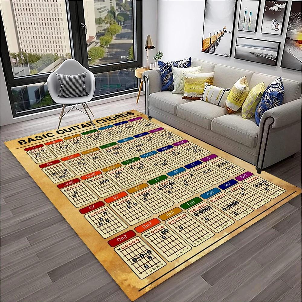 Music Guitar Chord Theory Chart Piano Carpet Rug Non-slip Mat for Home Living Room Bedroom Sofa Decor Kids Area Rug