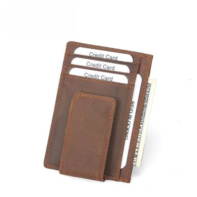 Men's Premium Crazy Horse Leather Card Holder with Anti-Magnetic Dollar Clip