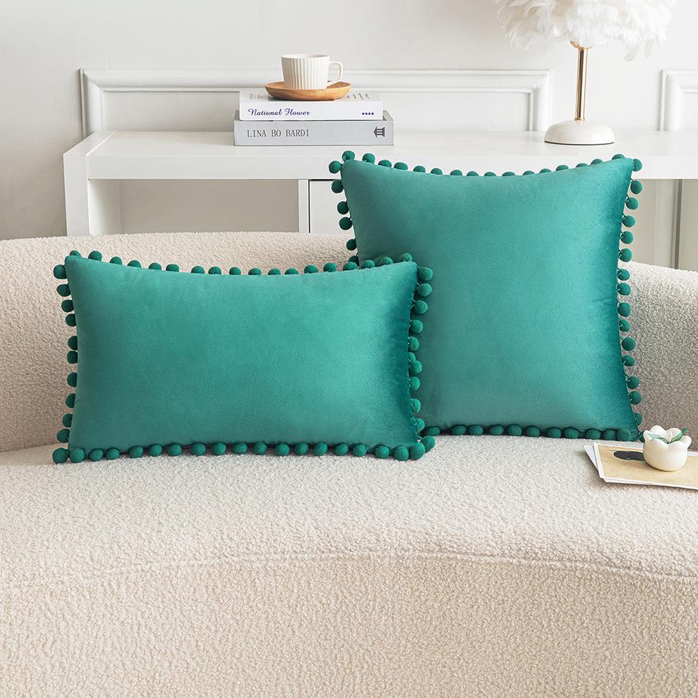 Ins Style Home Fabric Model Room Sofa Pillow Case Hair Ball Velvet Sofa Cushion Rectangular Shape