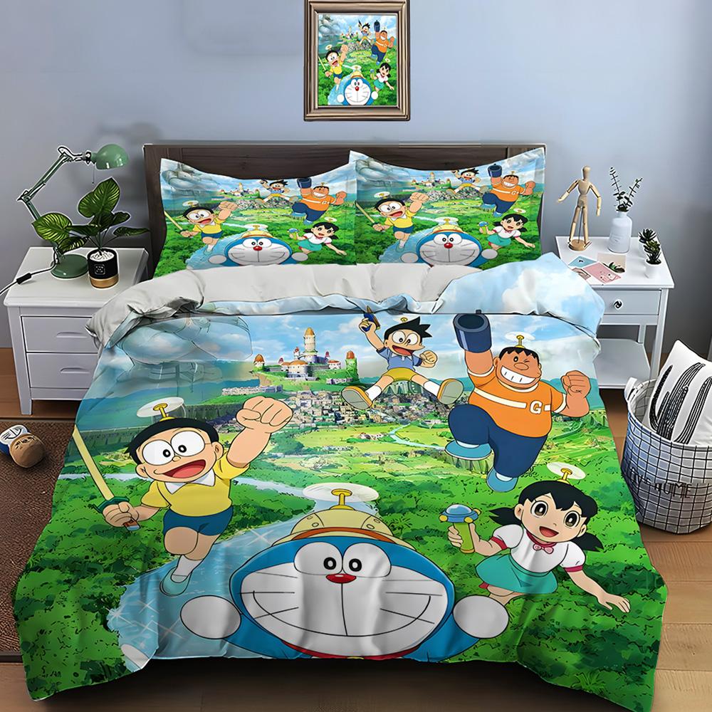 

3PC Multiple Styles D-Doraemon Cartoon Printed Bedding Set 1 Duvet Cover, 2 Pillowcases Boys Girls Children Luxury Gifts 135x200cm