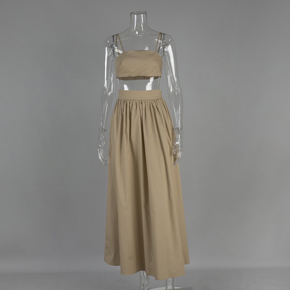 

Женский элегантный хлопковый топ-майсоль повседневный костюм с юбкой весенне-летний модный однотонный сексуальный жилет с запахом длинная юбка комплект L хаки