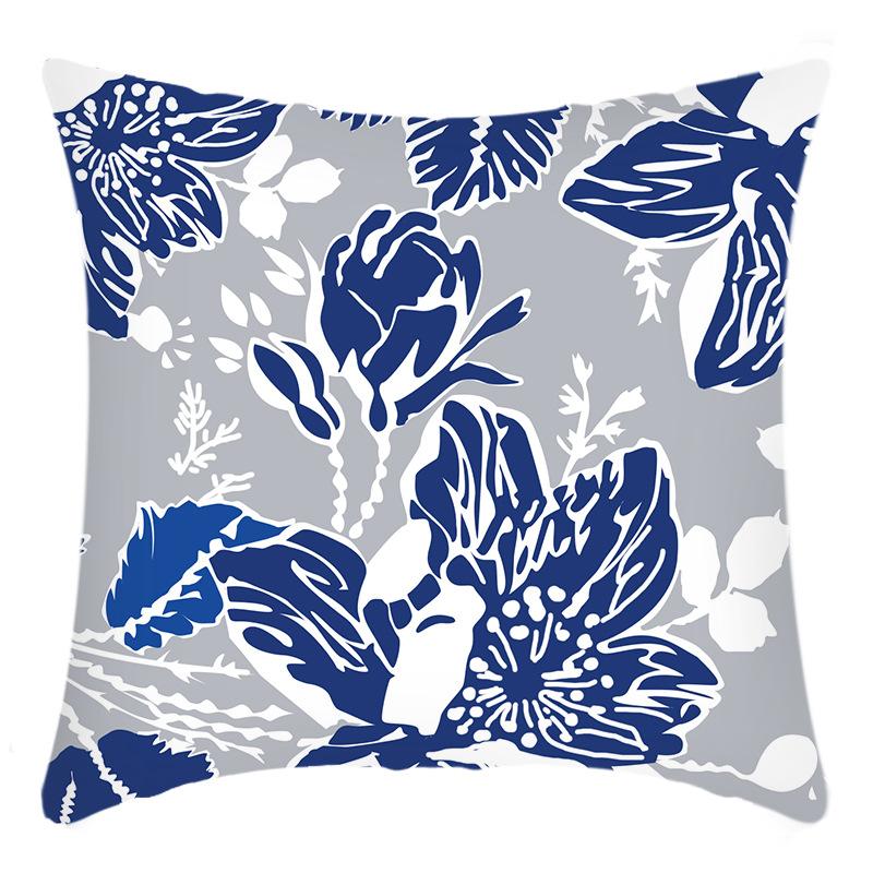 New Pillowcase Blue Simple Floral Letter Printing Pillow Home Sofa Cushion Cover