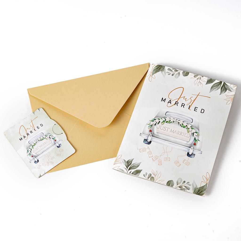 Valentinstag Hochzeitsauto Ballon Blume Paar Pop-up Karte, Romantische 3D Grußkarte für Paare