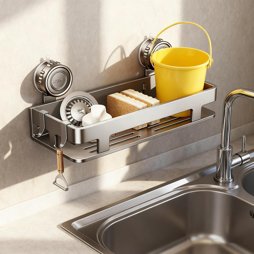 Bathroom Suction Cup Shower Shelf Punch-Free Shower Storage Organizer Multifunctional Wall-Mounted Vanity Storage Rack
