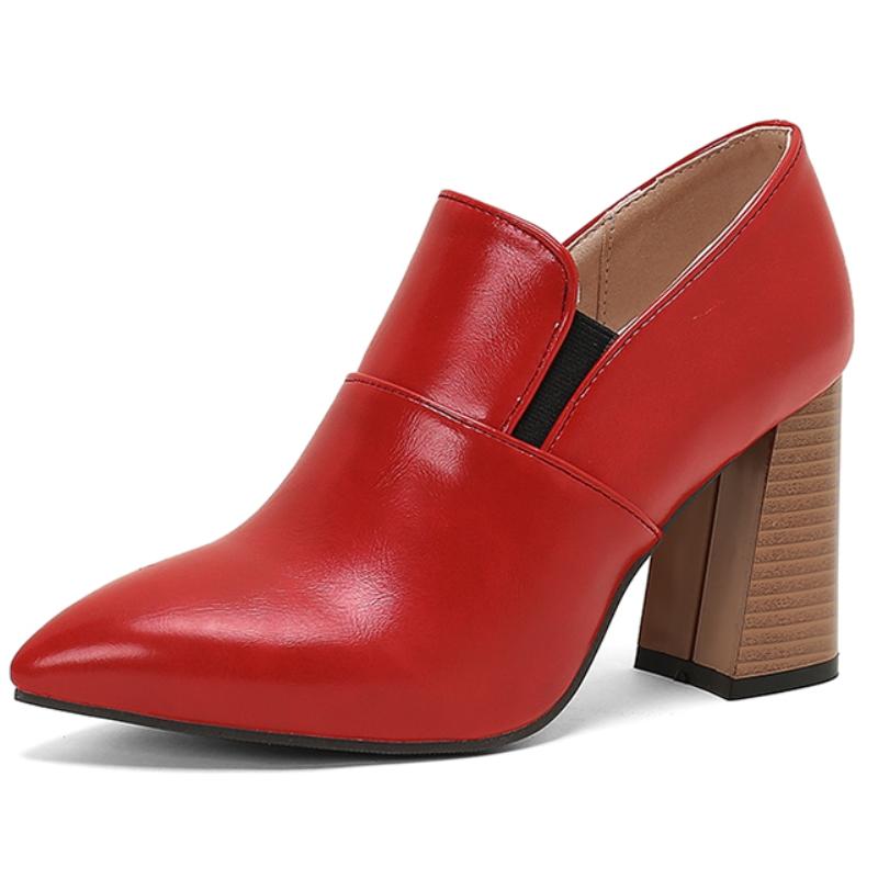 

Vintage Block High Heels Pumps Loafers Shoes Point Toe Black Red Blue Women s Heeled Party Office Wedding Shoes Large Size 45 50 35 червоний