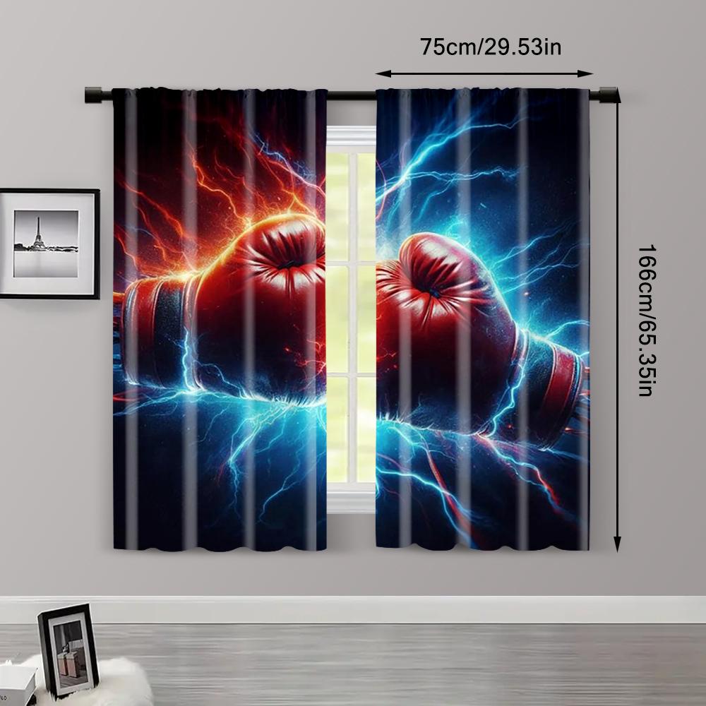 2pc,  Window Curtains Boxing Flame Lightning Competition Versatile Durable Polyester,Without Electricity Versatile Applies to