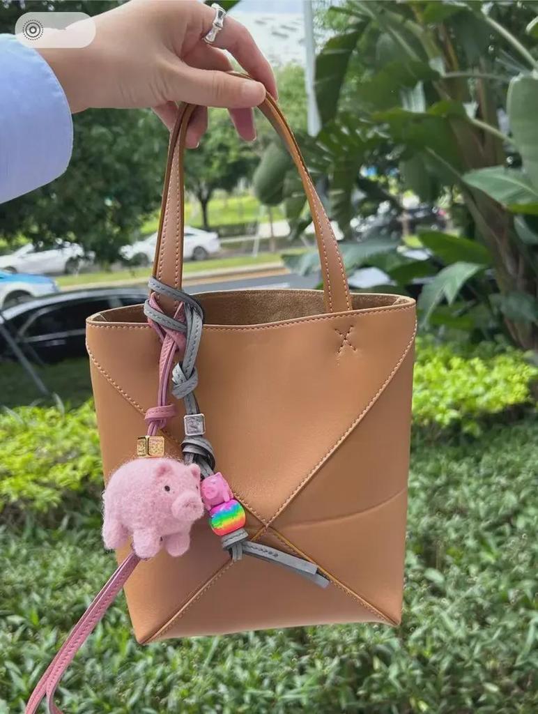 PuzzleFold Cowhide Foldable Geometric Tote Bag with Large Capacity