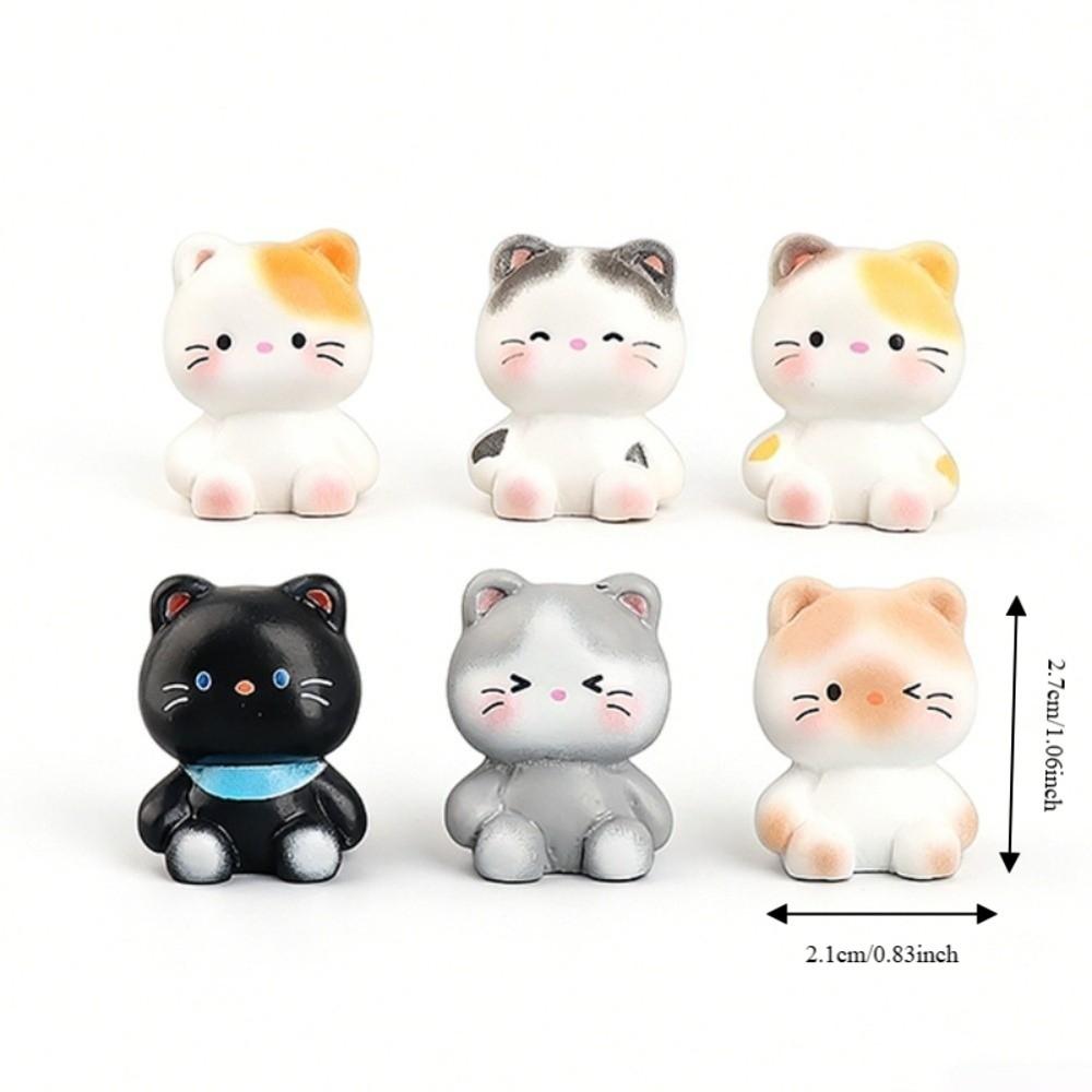 6pcs Small Size Decorative Cat Statues Resin Cat Ornaments Cute Kittens Decorations  Gift