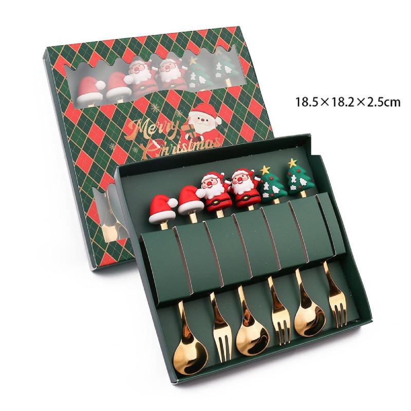 Fork Christmas Spoon Set Utensils Dessert Stainless Steel Xmas Party Gift Decor
