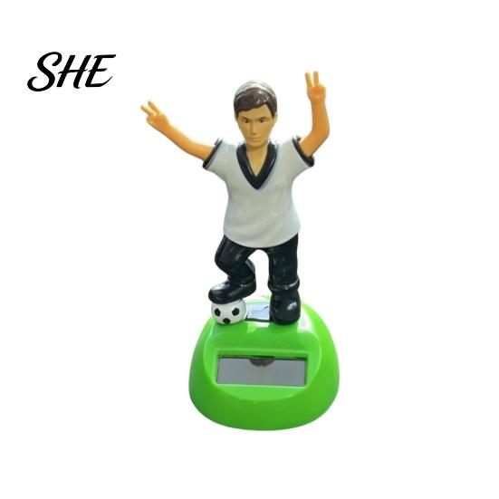 Solar Energy Car Figurine Soccer Swinging Toy for Dashboard, Nodding Football Bobblehead, Battery-free Auto Shake Decoration Vehicle Office