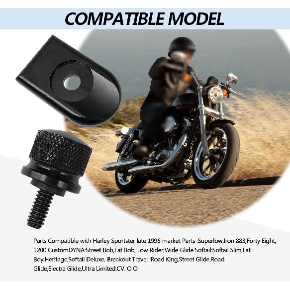 Motorcycle Aluminium Seat Bolt Tab Screw Mount Knob Cover Compatible with Harley Davidson 1996-2024, Black