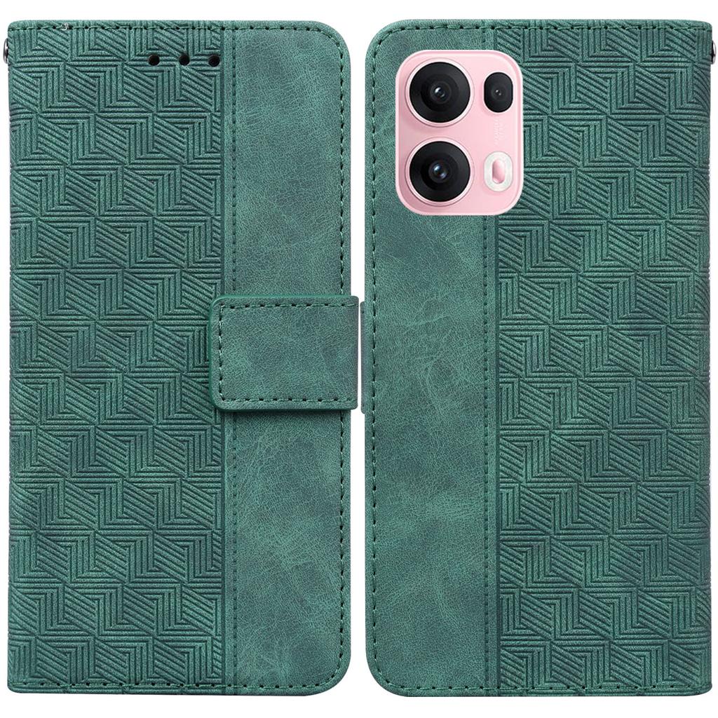For Oppo Reno13 Pro 5G Case Geometry Pattern Leather Wallet Phone Cover with Wrist Strap